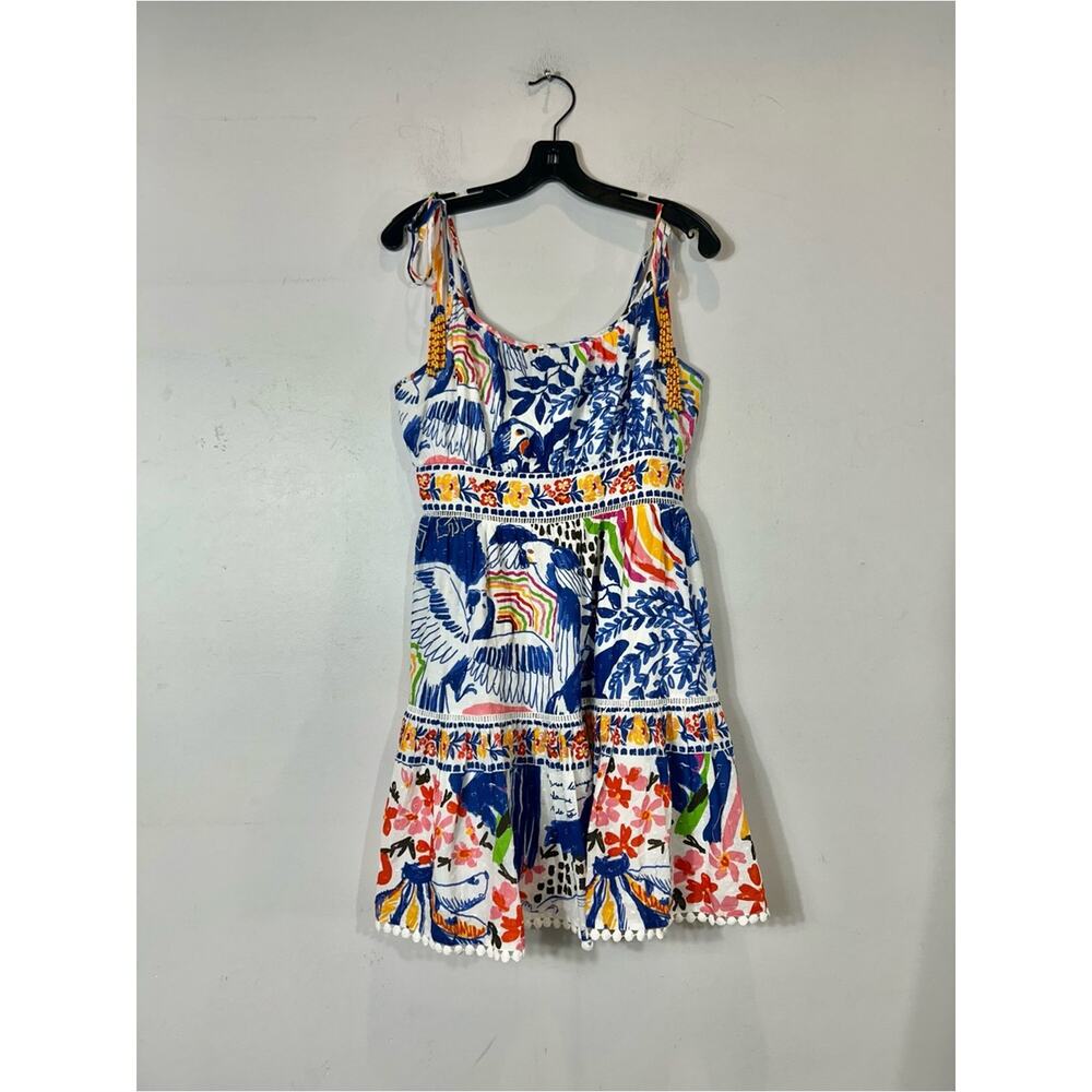 FARM Rio Tropical Toucan Bird Mini Dress Medium Beaded Tassel Pom Pom Trim - Picture 2 of 12
